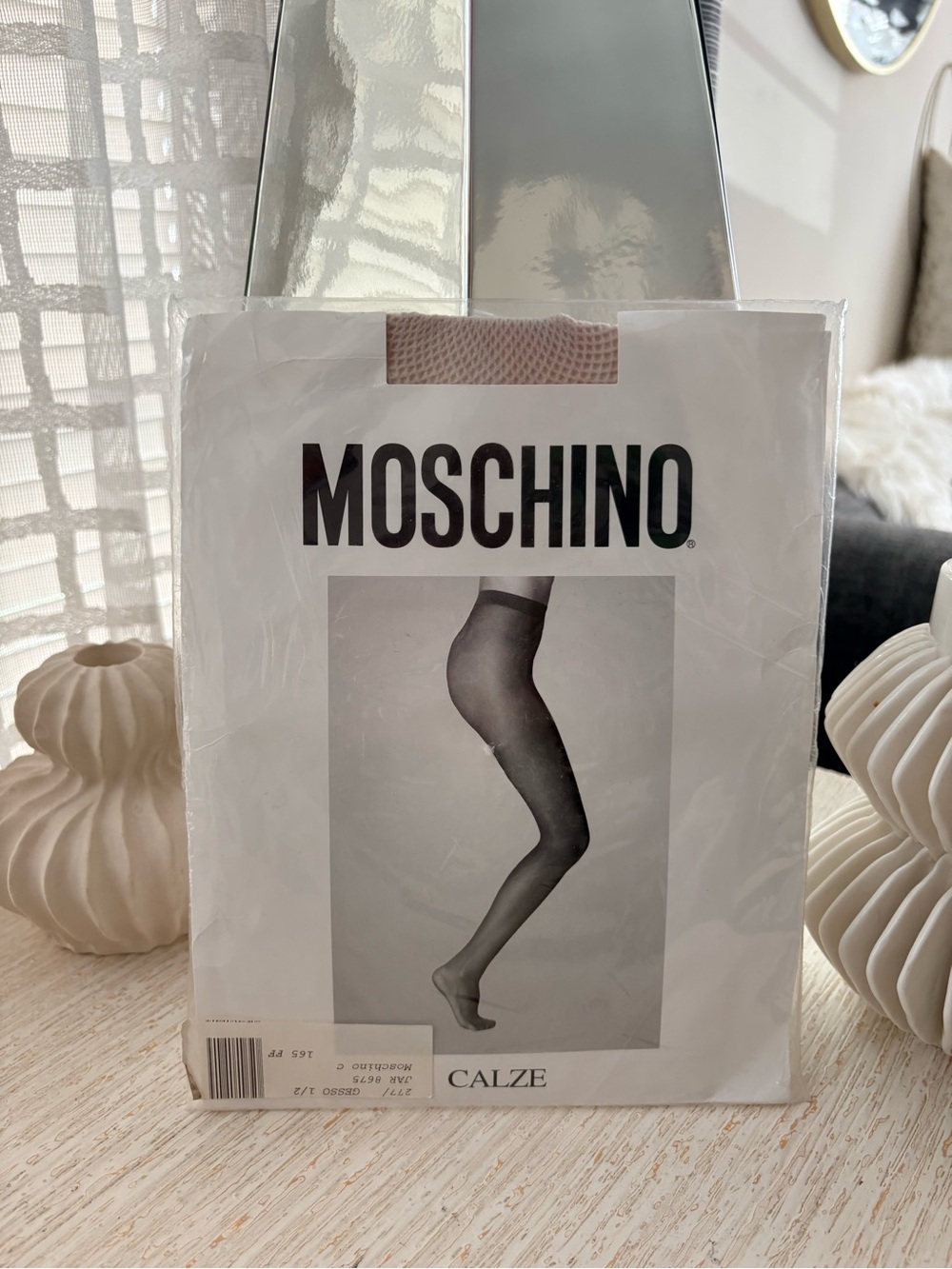NWT MOSCHINO Gray Lace Top Fishnet Thigh Highs Size XS/S